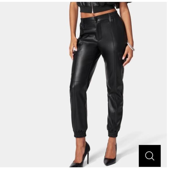 Bebe Vegan Faux Leather Cargo Joggers Pants S NWT - Picture 1 of 6